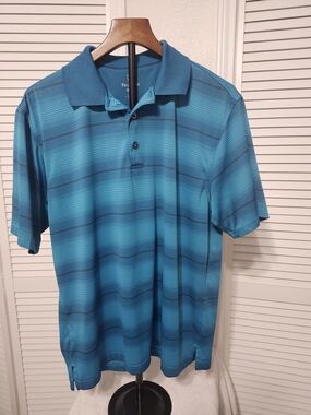 Men’s Teal Striped Performance Polo by